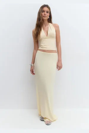 Gina Tricot Soft touch maxi skirt - pitkät hameet - Keltainen - XL - Naiset