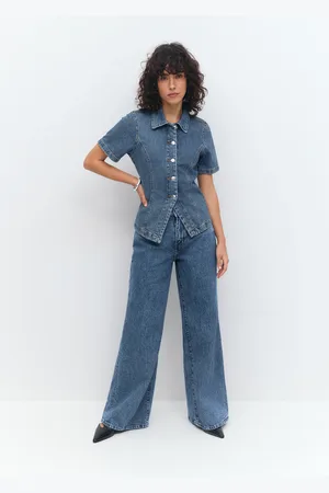 Gina Tricot High and wide jeans - Highwaist farkut - Sininen - 44 - Naiset