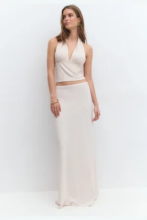 Gina Tricot Soft touch maxi skirt - pitkät hameet - beige - XL - Naiset