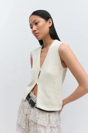 Gina Tricot Knitted tape yarn vest - liivit - Valkoinen - XL - Naiset