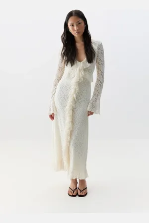 Gina Tricot Frill maxi dress - Maksimekot - Valkoinen - XL - Naiset