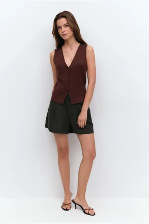 Gina Tricot Linen shorts - pellavashortsit - Musta - XL - Naiset