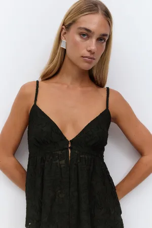Gina Tricot Floral singlet - Topit - Musta - XL - Naiset