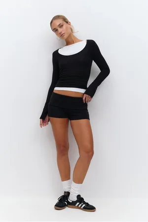 Gina Tricot Basic folded hotpants - basic-biker-shorts - Musta - XL - Naiset