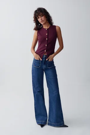 Gina Tricot Front pocket flare jeans - Flare & bootcut farkut - Sininen - 44 - Naiset