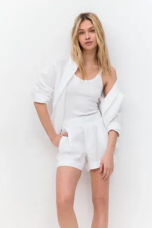 Gina Tricot Linen shorts - pellavashortsit - Valkoinen - XL - Naiset