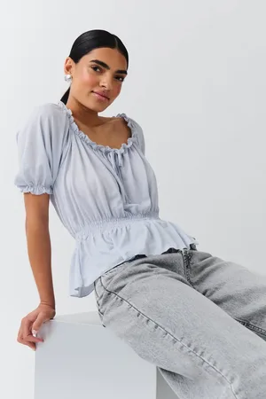 Gina Tricot Puff sleeve top - puhvihihaiset paidat - Harmaa - S - Naiset