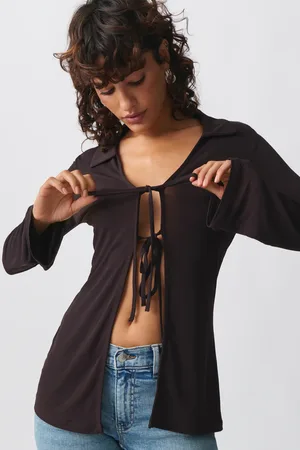 Gina Tricot Tie front jersey shirt - solmittavat paidat - beige - XS - Naiset