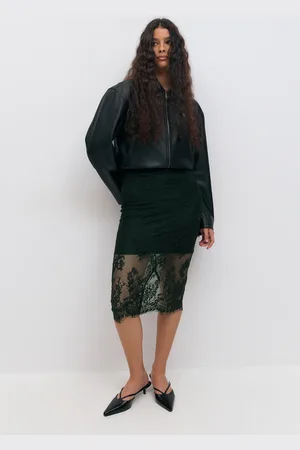 Gina Tricot Lace midi skirt - Juhlahameet - Musta - XL - Naiset