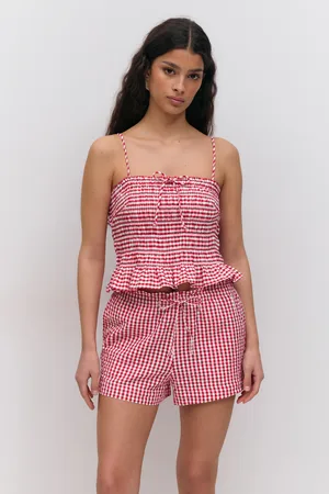 Gina Tricot Seersucker gingham shorts - Shortsit - Punainen - XL - Naiset