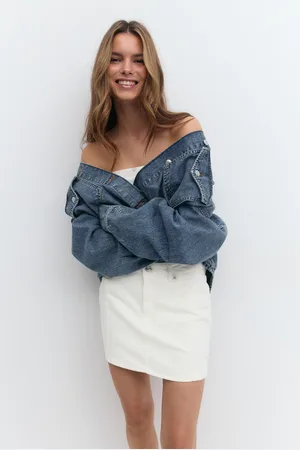 Gina Tricot Front seam denim skirt - farkkuhameet - Valkoinen - 44 - Naiset