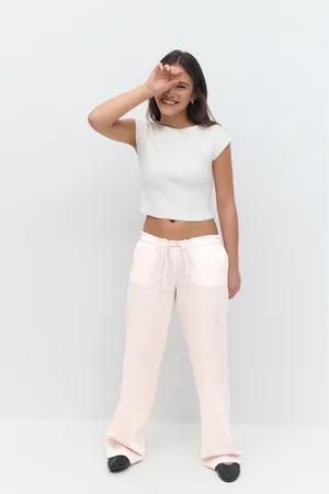 Gina Tricot Y linen blend tall trousers - pellavahousut - Pinkki - 158/164 - Tyttö
