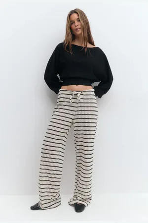 Gina Tricot Crochet trousers - Leveät housut - Valkoinen - XL - Naiset