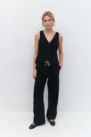 Gina Tricot Wide linen blend trousers - Pellavahousut - Musta - 42 - Naiset