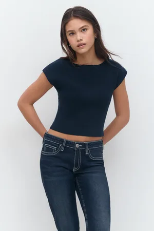 Gina Tricot Y knitted rib top - yläosat - Sininen - 170 - Tyttö