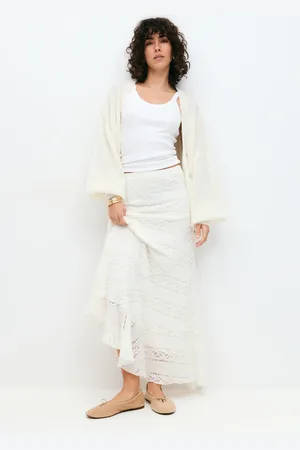 Gina Tricot Lace skirt - pitkät hameet - Valkoinen - XL - Naiset