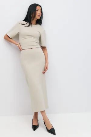 Gina Tricot Midi skirt - pitkät hameet - beige - XL - Naiset