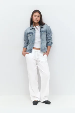 Gina Tricot Y low linen blend trousers - pellavahousut - Valkoinen - 158/164 - Tyttö