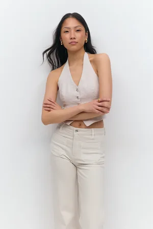 Gina Tricot Linen halterneck vest - liivit - beige - XL - Naiset