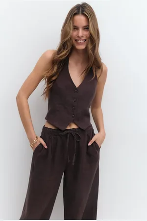 Gina Tricot Linen halterneck vest - Halterneck-topit - Ruskea - L - Naiset