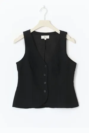 Gina Tricot Linen blend tailored vest - liivit - Musta - 42 - Naiset