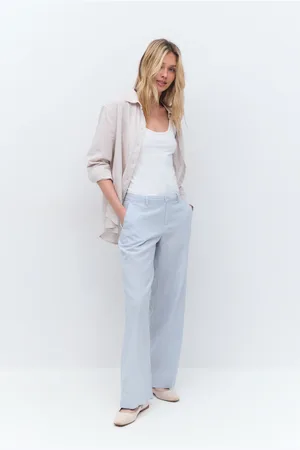 Gina Tricot Wide linen blend trousers - Pellavahousut - Sininen - 42 - Naiset