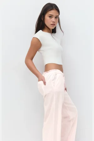 Gina Tricot Y low linen blend trousers - pellavahousut - Pinkki - 170 - Tyttö