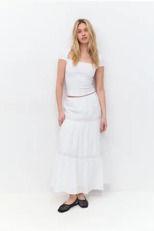 Gina Tricot Lace maxi skirt - pitkät hameet - Valkoinen - XL - Naiset
