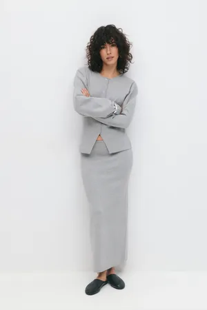 Gina Tricot Knitted skirt - pitkät hameet - Harmaa - XL - Naiset