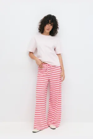 Gina Tricot Striped soft trousers - raidalliset housut - Pinkki - S - Naiset
