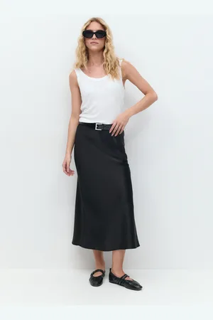 Gina Tricot Satin skirt - satiinihameet - Musta - XL - Naiset