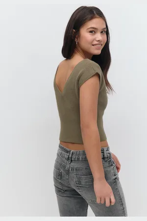 Gina Tricot Y knitted rib top - yläosat - Vihreä - 170 - Tyttö