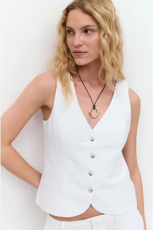 Gina Tricot Linen blend tailored vest - liivit - Valkoinen - 42 - Naiset