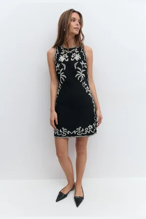 Gina Tricot Embroidery mini dress - minimekot - Musta - XL - Naiset