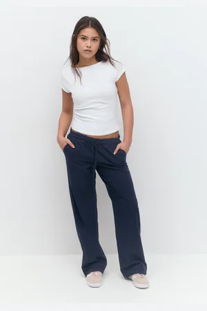 Gina Tricot Y low linen blend trousers - pellavahousut - Sininen - 158/164 - Tyttö