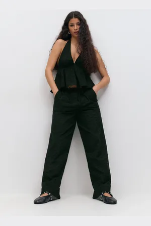 Gina Tricot Broderie anglaise trousers - Suorat housut - Musta - XL - Naiset