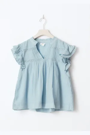 Gina Tricot Y boho short sleeve top - yläosat - Sininen - 170 - Tyttö