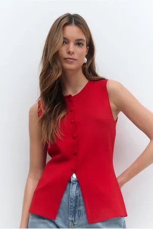 Gina Tricot Knitted button vest - liivit - Punainen - XL - Naiset