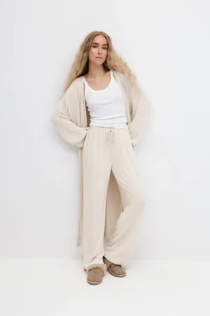 Gina Tricot Drawstring wide trousers - Leveät housut - beige - XL - Naiset