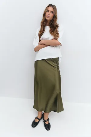 Gina Tricot Satin skirt - satiinihameet - Vihreä - XL - Naiset