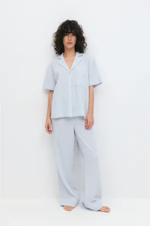 Gina Tricot Gingham gauze homewear trousers - Housut - Sininen - XL - Naiset