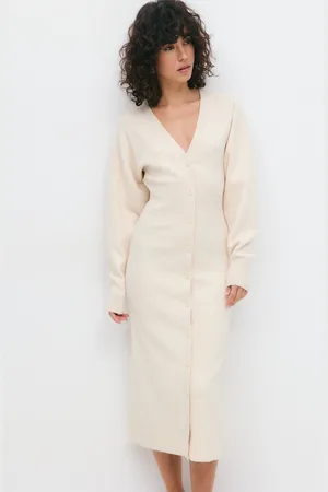 Gina Tricot Knitted button down dress - Neulemekot - Valkoinen - XL - Naiset