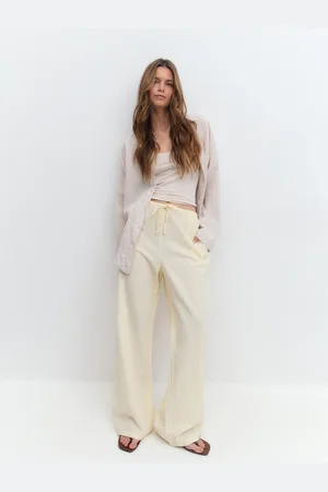 Gina Tricot Linen blend trousers - Pellavahousut - Keltainen - XL - Naiset