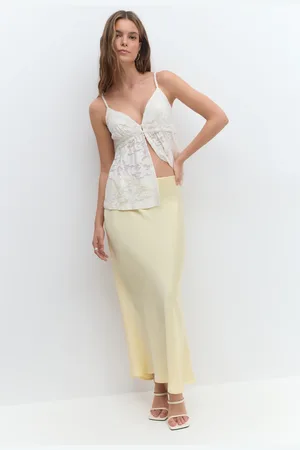 Gina Tricot Satin skirt - satiinihameet - Keltainen - L - Naiset