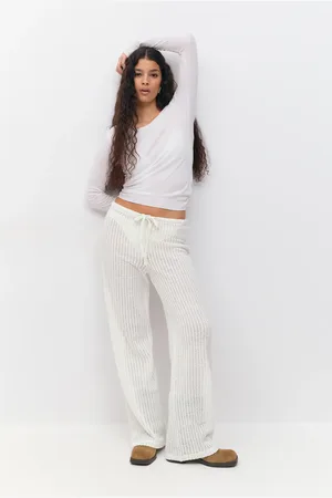 Gina Tricot Crochet trousers - Leveät housut - Valkoinen - XL - Naiset