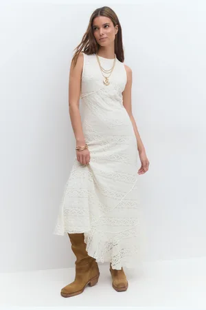 Gina Tricot Lace midaxi dress - Maksimekot - Valkoinen - XL - Naiset