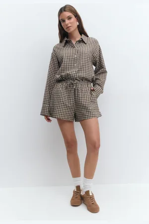 Gina Tricot Checked drawstring shorts - Shortsit - Ruskea - L - Naiset