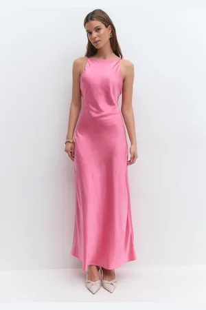 Gina Tricot High neck satin dress - satiinimekot - Pinkki - 44 - Naiset