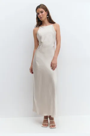Gina Tricot High neck satin dress - satiinimekot - beige - 46 - Naiset