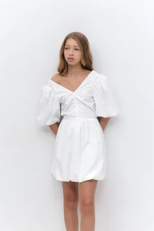 Gina Tricot Y puff sleeve dress - mekot - Valkoinen - 170 - Tyttö